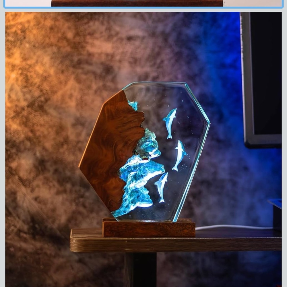 Dolphin 3D Sculpture Ocean Scene Resin Sculpture with Dolphins Lamp Sea FC3 - Picture 11 of 11